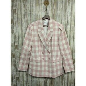 Elie Tahari Amelia Blazer White Pink Plaid Pockets Two Button US 8 NWT $395
